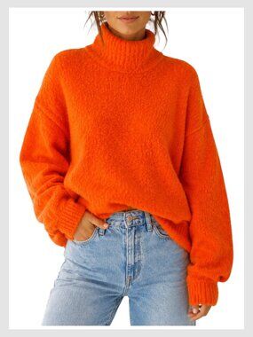 Free People Textured Knit Mock Neck Sweater Orange XS